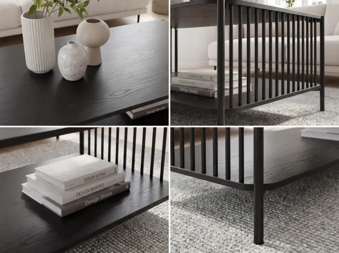 Couchtisch 110cm Eiche Optik Schwarz Sofatisch Wohnzimmertisch Beistelltisch