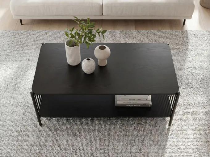 Couchtisch 110cm Eiche Optik Schwarz Sofatisch Wohnzimmertisch Beistelltisch