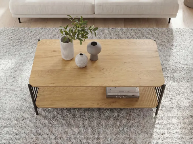 Couchtisch 110cm Eiche Optik Sofatisch Wohnzimmertisch Beistelltisch Ablage