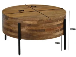 Couchtisch 70cm Mango Massivholz Rund Sofatisch Wohnzimmertisch Beistelltisch