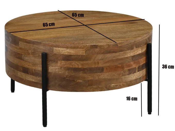 Couchtisch 70cm Mango Massivholz Rund Sofatisch Wohnzimmertisch Beistelltisch