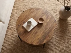 Couchtisch 70cm Mango Massivholz Rund Sofatisch Wohnzimmertisch Beistelltisch