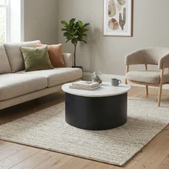 Couchtisch 63cm Marmor Weiß Wohnzimmertisch Sofatisch Metall Beistelltisch Alu