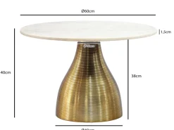Couchtisch 60cm mit Marmor Platte Wohnzimmertisch Beistelltisch Metall Alu Rund
