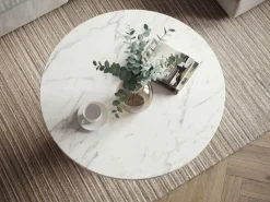 Couchtisch 60cm mit Marmor Platte Wohnzimmertisch Beistelltisch Metall Alu Rund