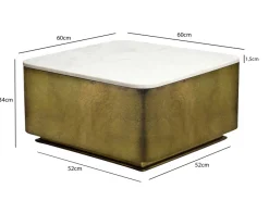 Couchtisch 60cm mit Marmor Platte weiß Wohnzimmertisch Beistelltisch Metall