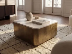 Couchtisch 60cm mit Marmor Platte weiß Wohnzimmertisch Beistelltisch Metall