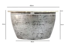 Couchtisch 60cm mit Marmor Platte weiß Wohnzimmertisch Beistelltisch Rund Silber