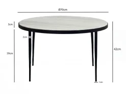 Couchtisch 70cm mit Marmor Platte weiß Wohnzimmertisch Beistelltisch Metall rund