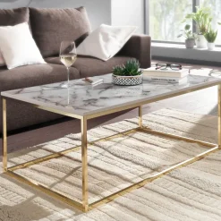 Couchtisch 100cm rechteckig Marmor Optik Metallgestell Wohnzimmertisch