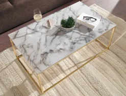 Couchtisch 100cm rechteckig Marmor Optik Metallgestell Wohnzimmertisch