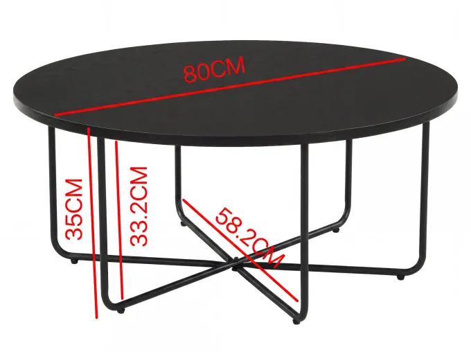 Couchtisch 80cm Rund Schwarz Sofatisch Wohnzimmertisch Beistelltisch Modern