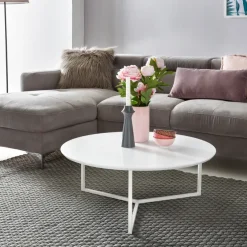 Couchtisch 80cm Rund Weiß Matt Design Wohnzimmertisch Sofa Beistell Tisch