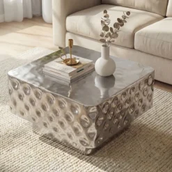 Couchtisch 60cm Sofatisch Metall Wohnzimmertisch Beistelltisch Hammerschlag Alu