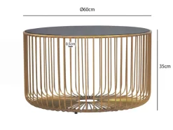 Couchtisch 60cm Sofatisch Metall Glas Wohnzimmertisch Beistelltisch Rund Gold