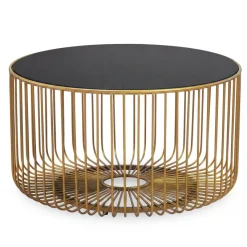 Couchtisch 60cm Sofatisch Metall Glas Wohnzimmertisch Beistelltisch Rund Gold