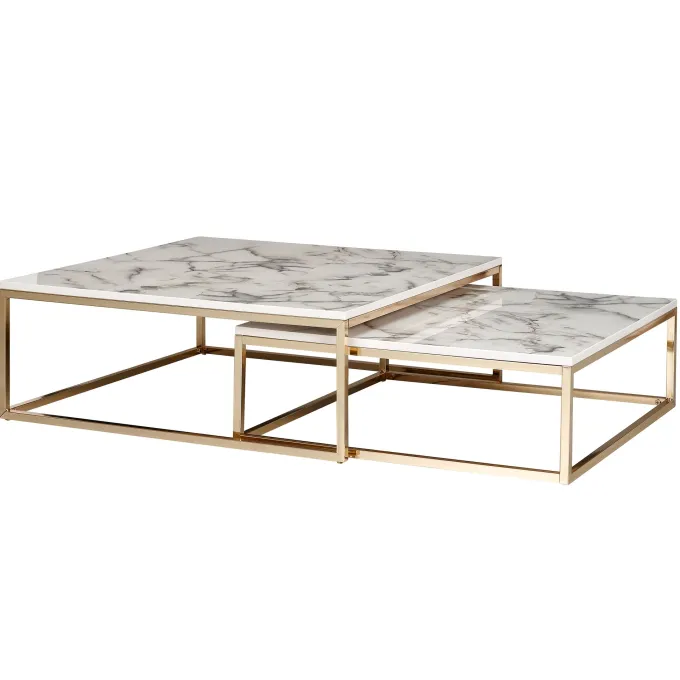 Couchtisch 2er Set FineBuy Satztisch Weiß Marmor Optik Modern Metallgestell