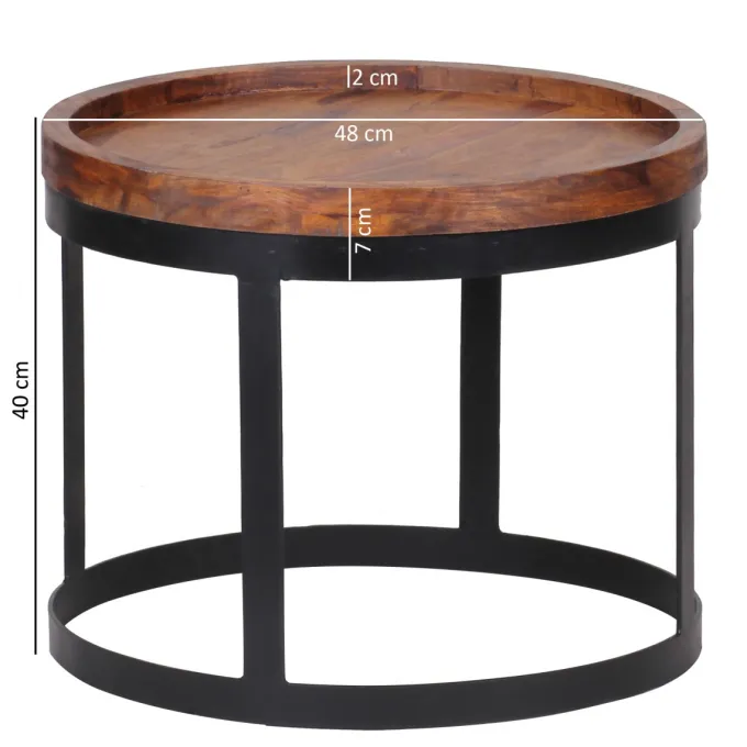 Couchtisch 2er Set Massivholz Wohnzimmertisch Industrial Design Metallgestell