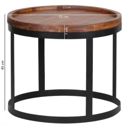Couchtisch 2er Set Massivholz Wohnzimmertisch Industrial Design Metallgestell