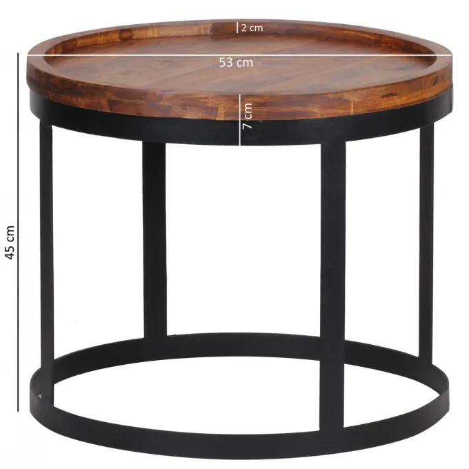 Couchtisch 2er Set Massivholz Wohnzimmertisch Industrial Design Metallgestell