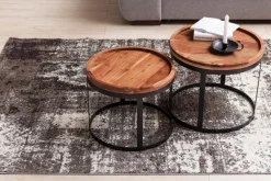 Couchtisch 2er Set Massivholz Wohnzimmertisch Industrial Design Metallgestell