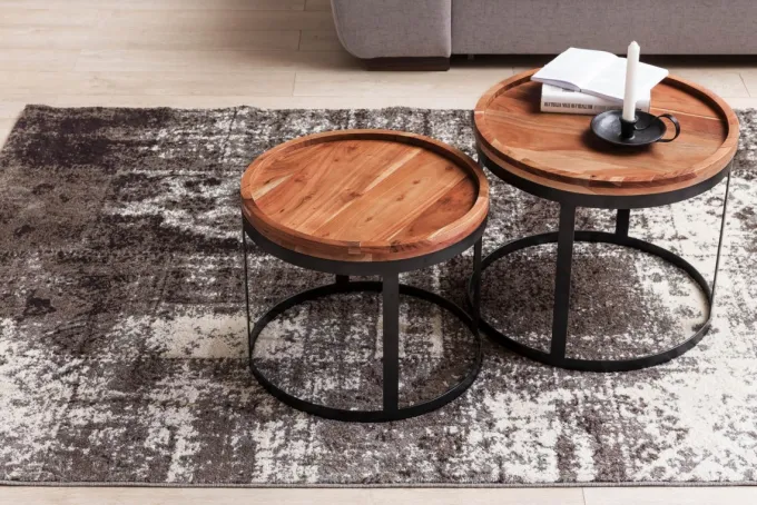 Couchtisch 2er Set Massivholz Wohnzimmertisch Industrial Design Metallgestell
