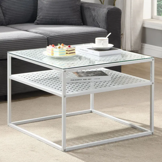 Couchtisch FineBuy Glas Metall 60 cm Quadratisch Wohnzimmertisch Ablage Modern