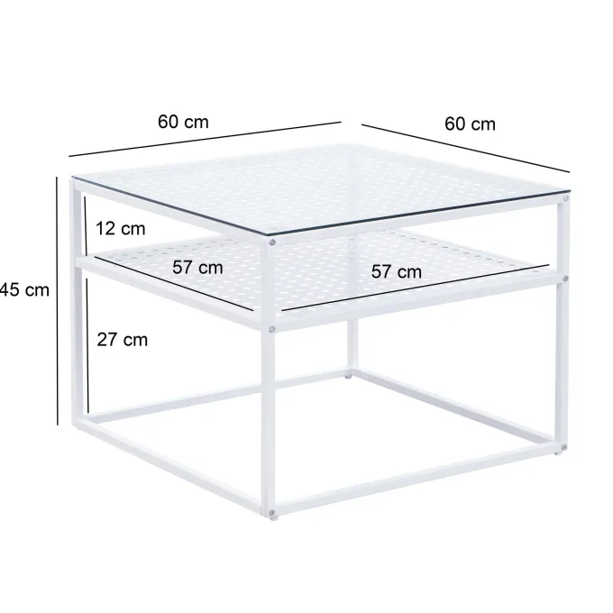 Couchtisch FineBuy Glas Metall 60 cm Quadratisch Wohnzimmertisch Ablage Modern