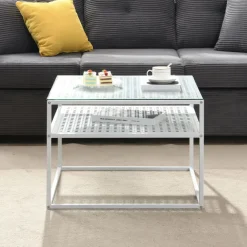 Couchtisch FineBuy Glas Metall 60 cm Quadratisch Wohnzimmertisch Ablage Modern