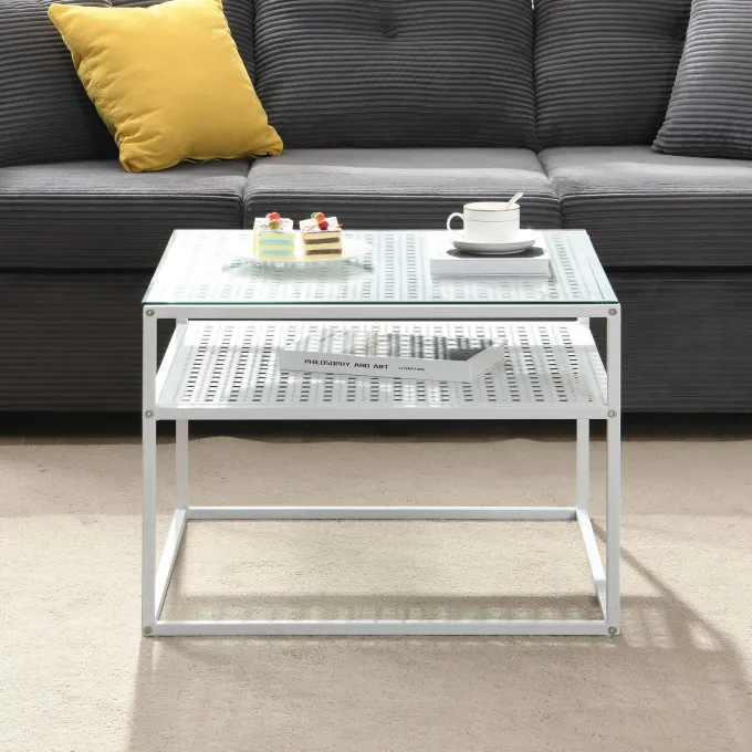 Couchtisch FineBuy Glas Metall 60 cm Quadratisch Wohnzimmertisch Ablage Modern