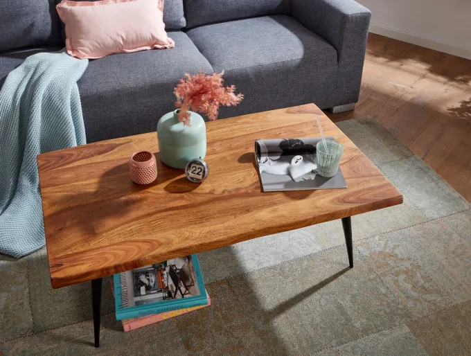 Couchtisch FineBuy Holz Massiv Sofatisch Wohnzimmertisch Tisch Baumkante Modern