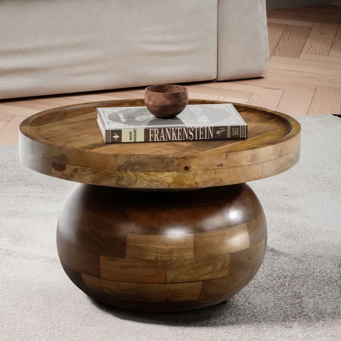 Couchtisch FineBuy Mango Sofatisch Massivholz Braun 50 cm Wohnzimmertisch Rund