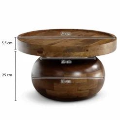 Couchtisch FineBuy Mango Sofatisch Massivholz Braun 50 cm Wohnzimmertisch Rund