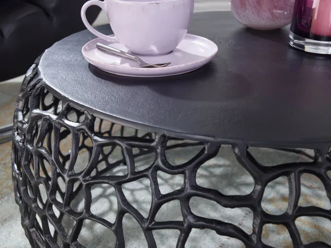 Couchtisch FineBuy Metall Sofatisch Ø 66 cm Tisch Wohnzimmertisch Rund Aluminium