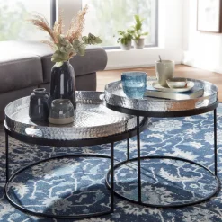Couchtisch FineBuy Set Metall Tabletttisch Sofatisch Beistelltisch Tisch Rund