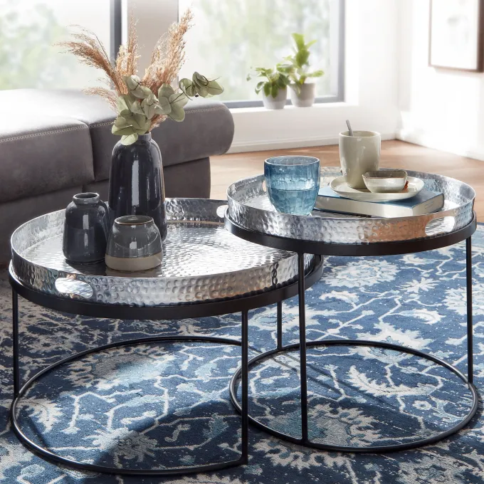 Couchtisch FineBuy Set Metall Tabletttisch Sofatisch Beistelltisch Tisch Rund