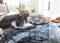 Couchtisch FineBuy Set Metall Tabletttisch Sofatisch Beistelltisch Tisch Rund