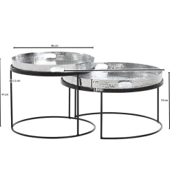 Couchtisch FineBuy Set Metall Tabletttisch Sofatisch Beistelltisch Tisch Rund