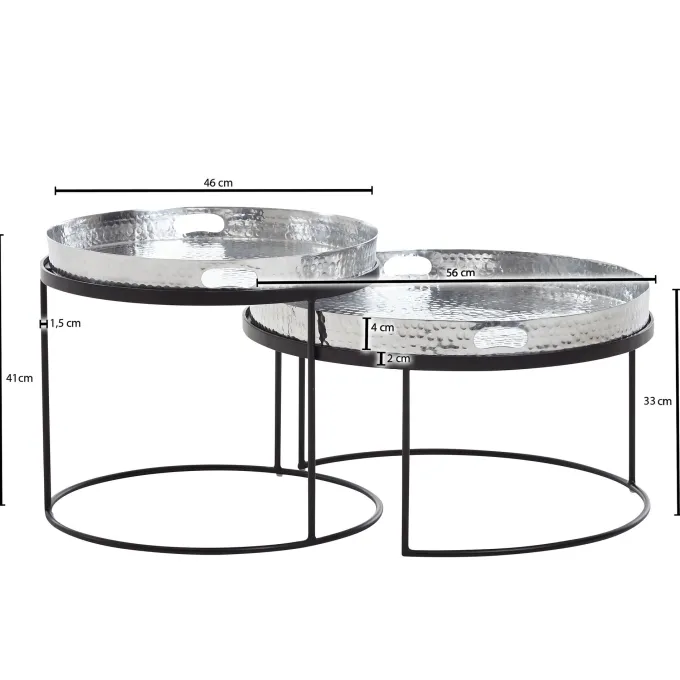Couchtisch FineBuy Set Metall Tabletttisch Sofatisch Beistelltisch Tisch Rund