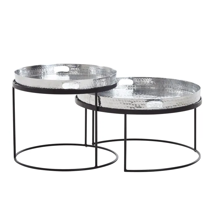 Couchtisch FineBuy Set Metall Tabletttisch Sofatisch Beistelltisch Tisch Rund