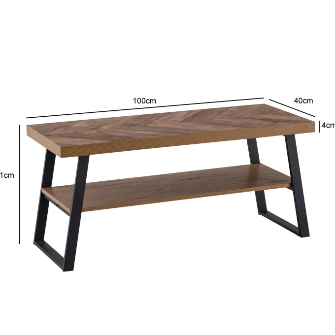 Couchtisch FineBuy Sofatisch 100 cm Braun Fischgrät Wohnzimmertisch Ablage