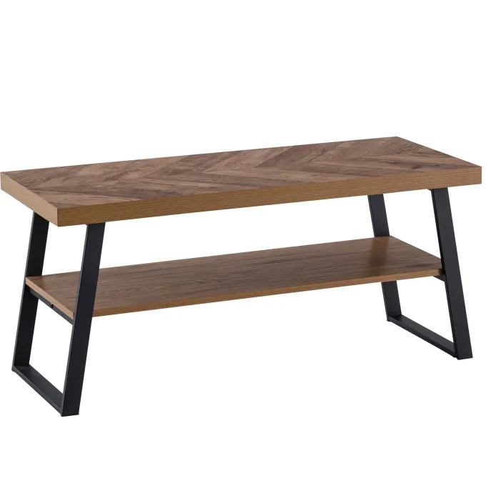 Couchtisch FineBuy Sofatisch 100 cm Braun Fischgrät Wohnzimmertisch Ablage