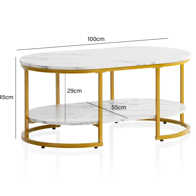 Couchtisch FineBuy Sofatisch 100 cm Marmor Optik Wohnzimmertisch Tisch Ablage