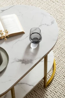 Couchtisch FineBuy Sofatisch 100 cm Marmor Optik Wohnzimmertisch Tisch Ablage