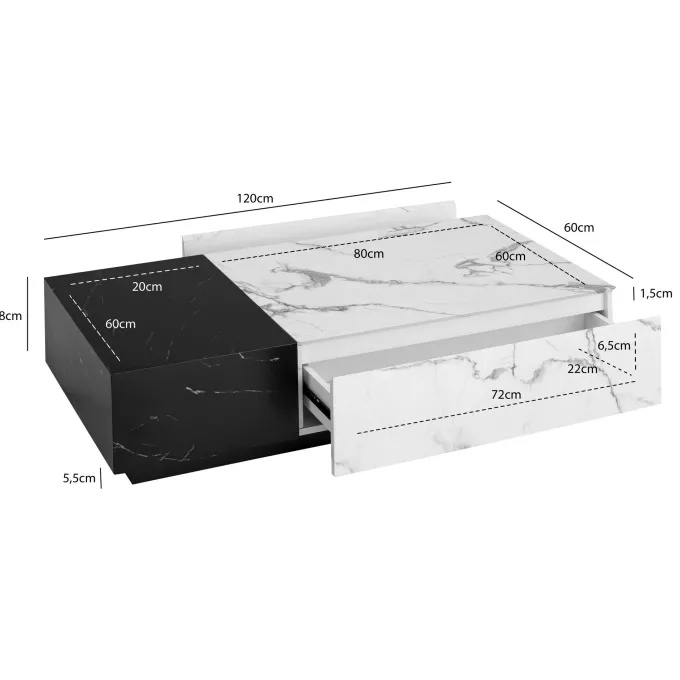 Couchtisch FineBuy Sofatisch Weiß 120 cm Marmoroptik Wohnzimmertisch Schublade