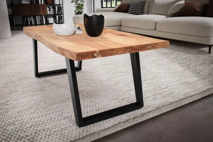 Couchtisch FineBuy Sofatisch 120 cm Baumkante Akazie Massivholz Wohnzimmertisch