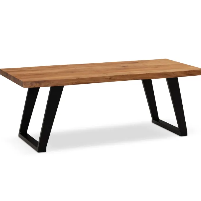 Couchtisch FineBuy Sofatisch 120 cm Baumkante Akazie Massivholz Wohnzimmertisch
