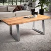 Couchtisch FineBuy Sofatisch 120 cm Massivholz Chrom Wohnzimmertisch Baumkante