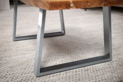 Couchtisch FineBuy Sofatisch 120 cm Massivholz Chrom Wohnzimmertisch Baumkante