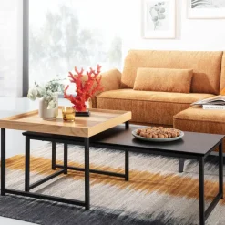 Couchtisch FineBuy Sofatisch 2er Set Holz Metall Satztisch Tisch Modern Design